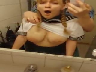 Busty young female getting fucked in bathroom