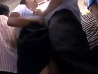 Sweetheart Getting Her Pussy Rubbed With cock Giving Blowjob For Business Man On The Train