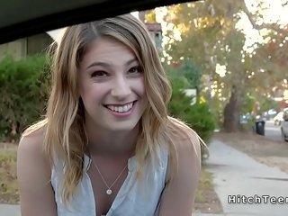Thankful blonde teen hitchhiker fucks strangers prick